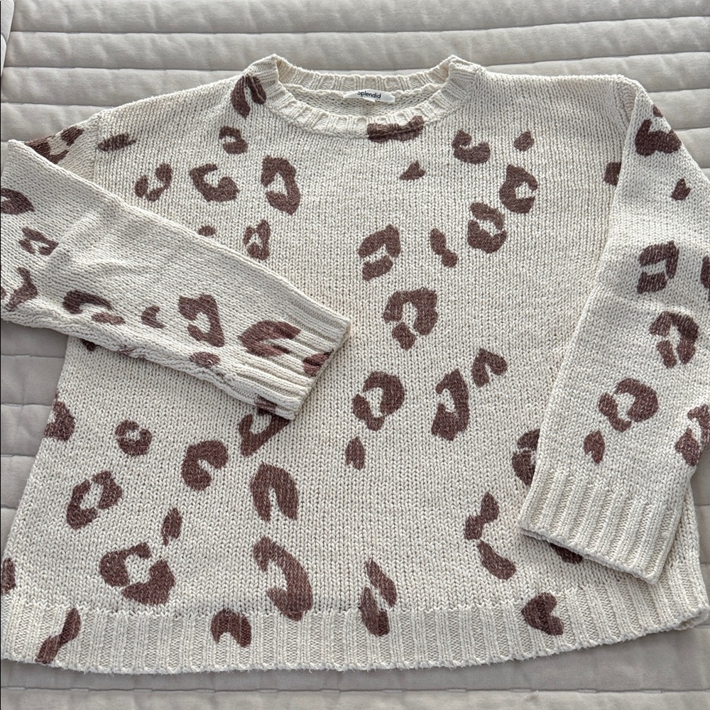 Splendid Cream and Brown Patterned Sweater Size: M